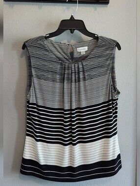 Calvin Klein Black & White Striped Sleeveless Top